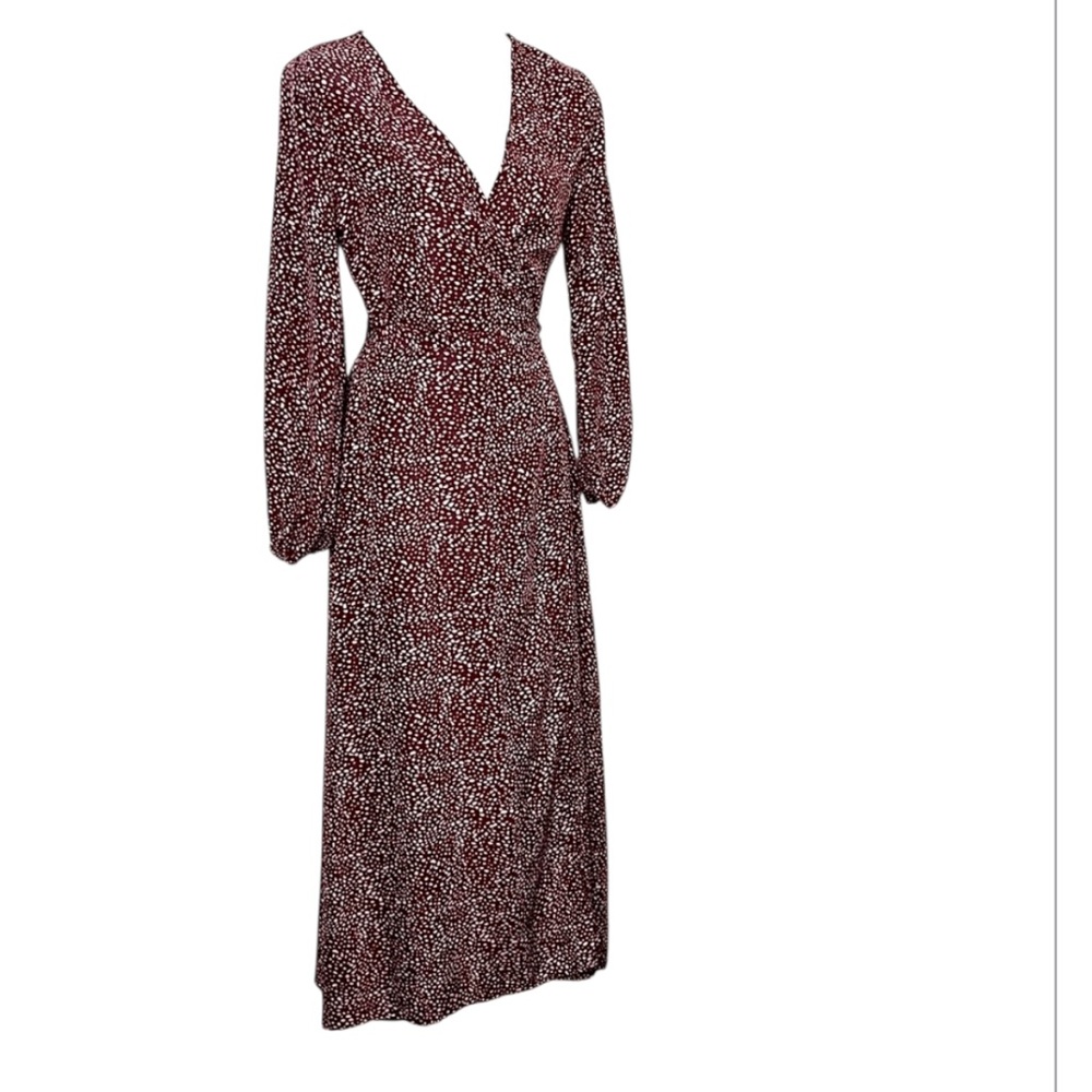 Shein Women’s Merlot Burgundy Red Wine White Dots Printed Midi Maxi Wrap Dress